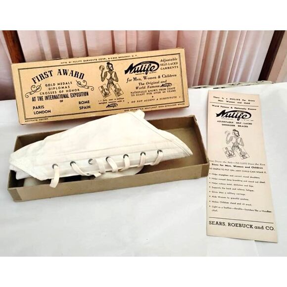 1940s Vintage Nulife Shoulder Brace with Box and Instructions, Posture Corset - Picture 1 of 5